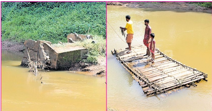 നാട്ടുകാർക്ക് ദുരിതമായി പ്രളയത്തിൽ തകർന്ന പാലത്തിന്റെ അവശിഷ്ട്ടം