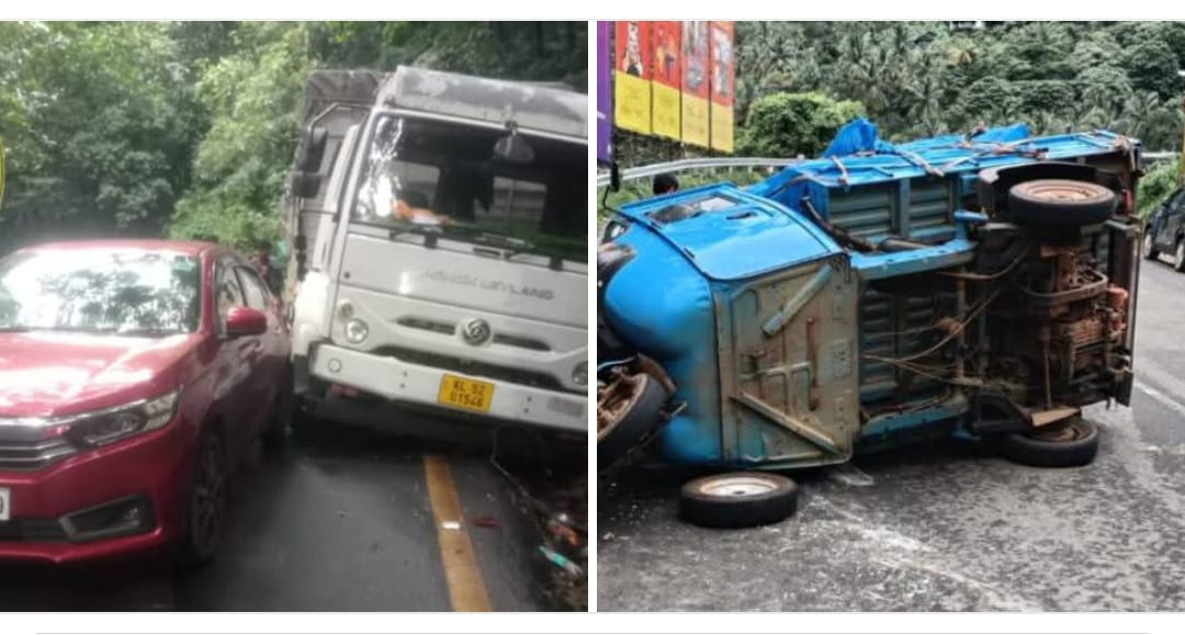 താമരശ്ശേരി ചുരത്തിൽ വീണ്ടും വാഹനാപകടം:ഇന്നും ചരക്ക് വാഹനം മറിഞ്ഞു,