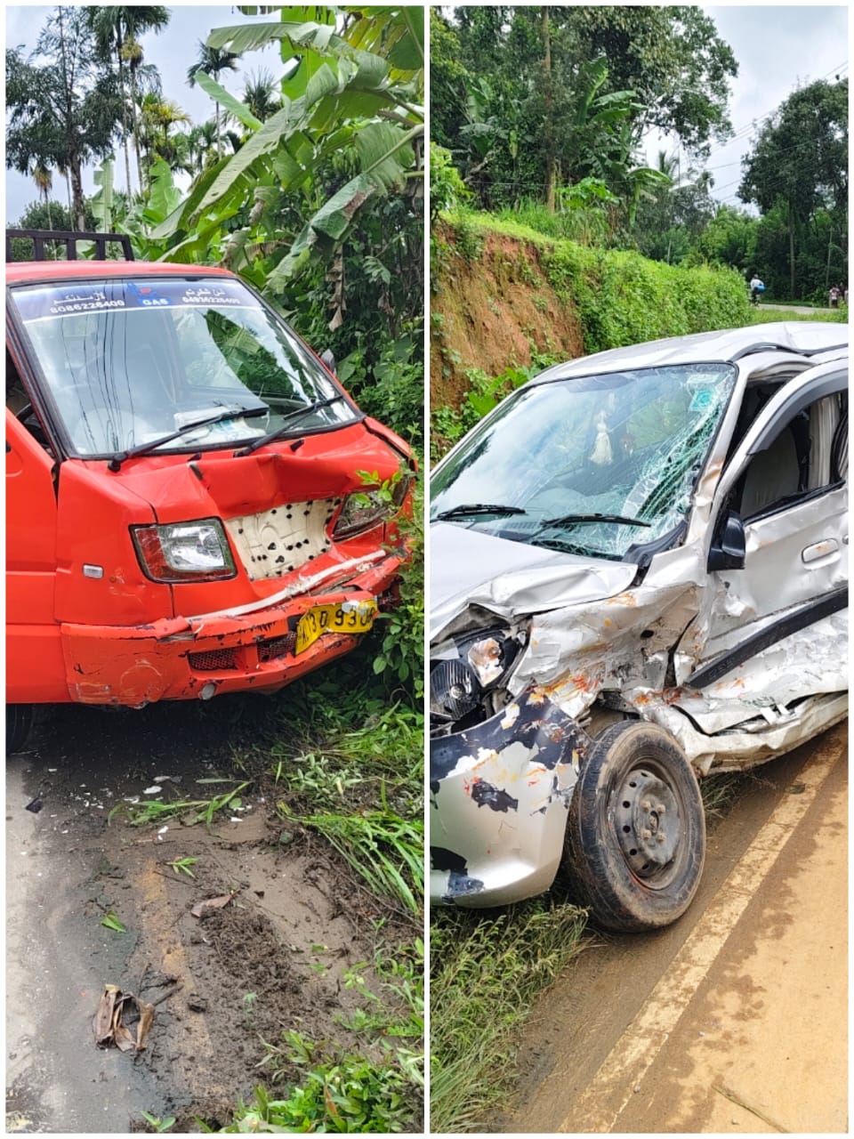 തൊടുവട്ടിയിൽ ഗ്യാസ് കയറ്റി വന്ന ദോസ്ത് വാഹനവും കാറും കൂട്ടിയിടിച്ചു