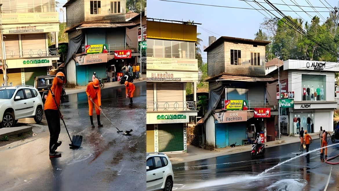 റോഡിൽ ഓയിൽ പരന്നൊഴുകി അപകടം; അഗ്‌നിരക്ഷാസേന റോഡ് കഴുകി വൃത്തിയാക്കി